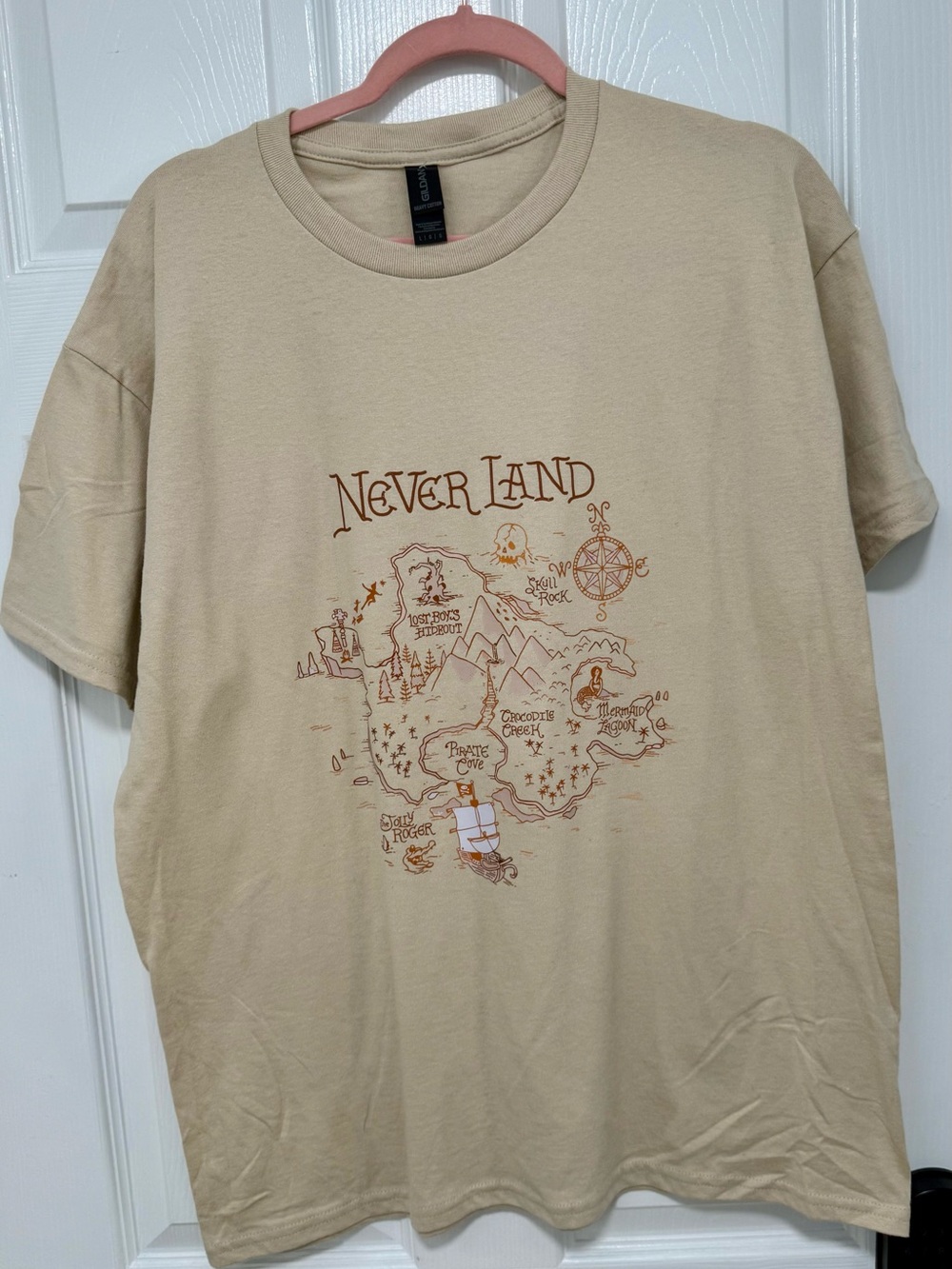 Gildan Beige Never Land Map Graphic Tee